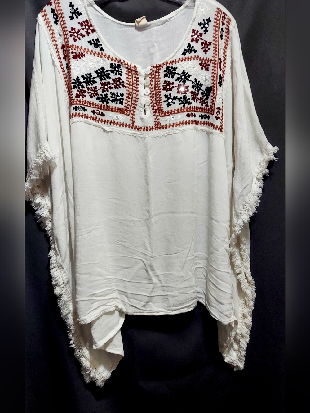 Rivieras Cream Tunic with Rust and Black Embroidery